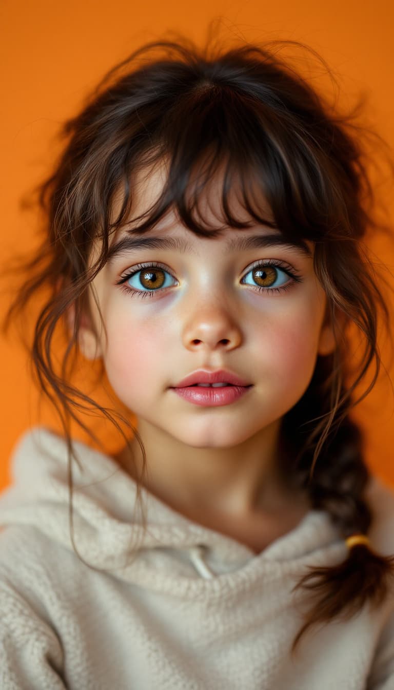 AI generated: Fotografía de alta resolución, toma frontal, primer plano de la cara, niña modelo latina profesional...