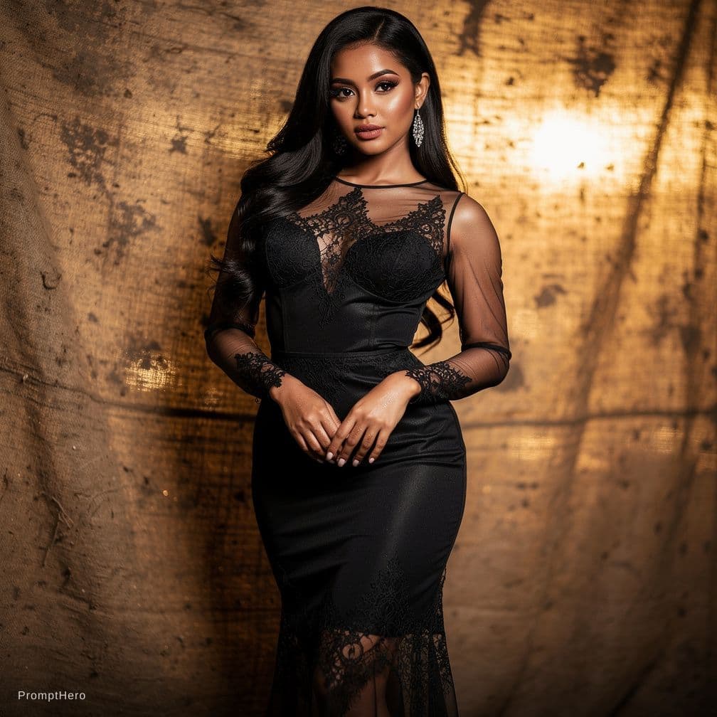 AI generated: A stunningly beautiful woman with long, flowing, glossy black hair, wearing a seductive yet elegant ...