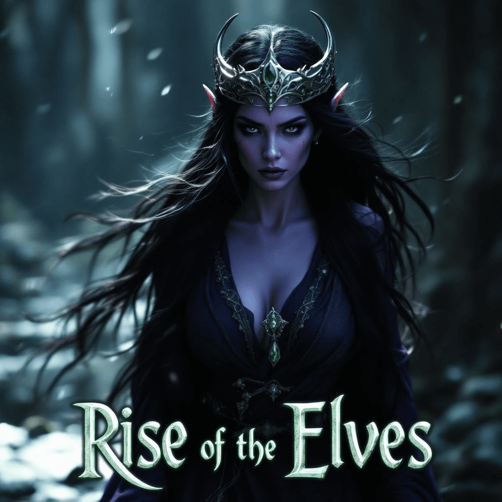 AI generated: use the image provided add text to this image "Rise of the Elves" at the bottom of the Image in colo...