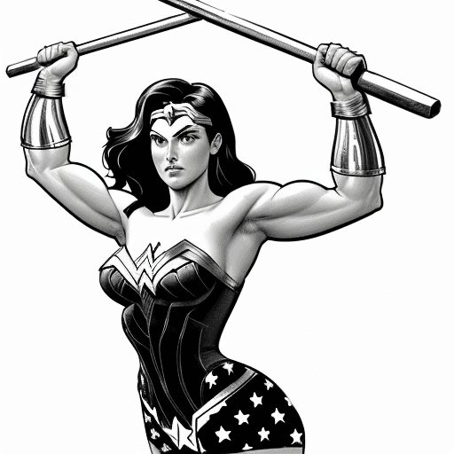 AI generated: A rough pencil sketch of a cartoon character wonder woman lifting barbell up on her head  --ar 1:2 -...