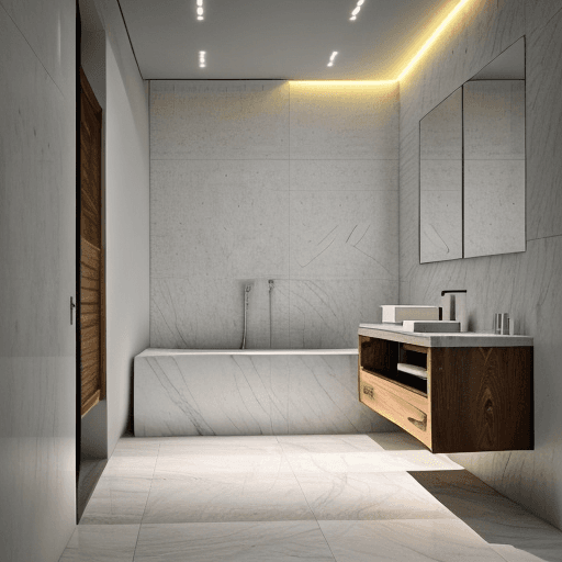 AI generated: High resolution photography interior design, ,marble floor tiles ,wc,bidet,spot lights,led lights,in...