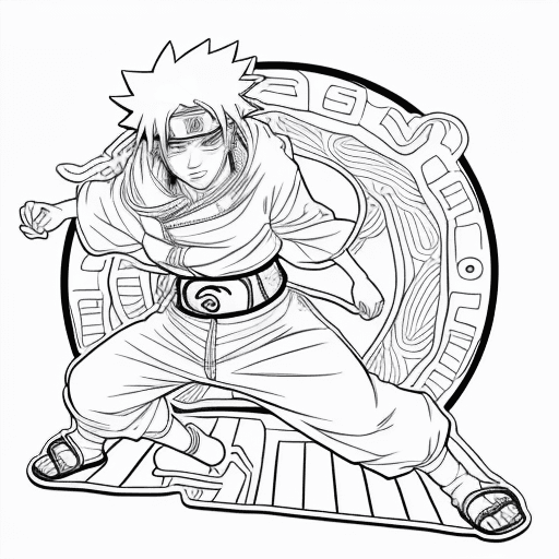 AI generated: colouring page, line art, naruto anime