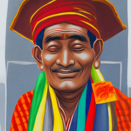 AI generated: illustration, nepali man, daura suruwal, dhaka topi, standing, smile,