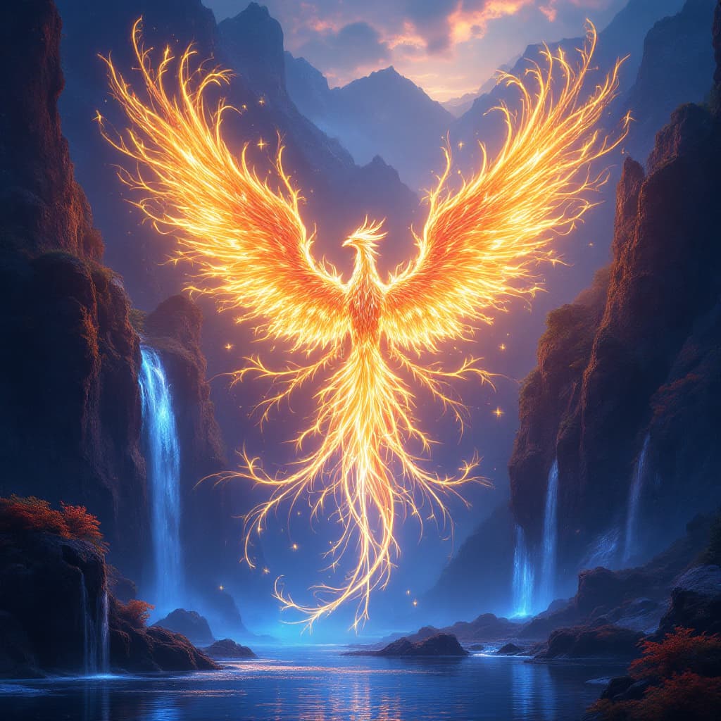 AI generated: phoenix, bioluminiscent creatures, intricate artwork, octane render, trending on artstation, symmetr...