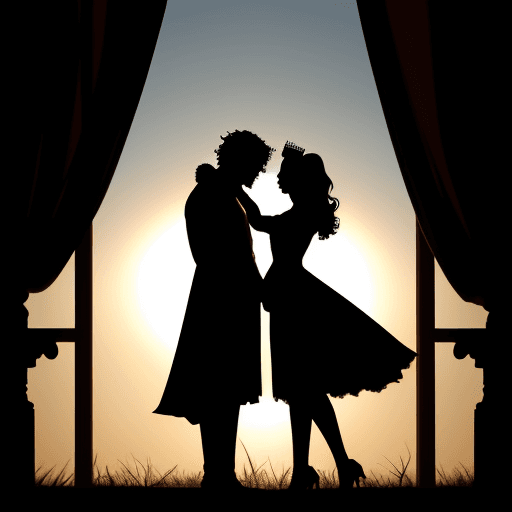 AI generated: silhouette of young king and queen, they are in love
