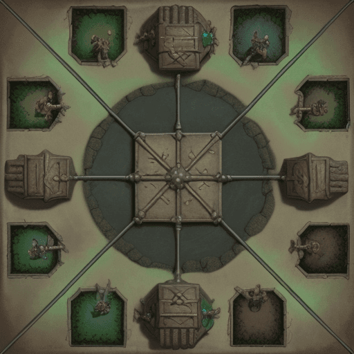 AI generated: fantasy Dungeon floor, from above, topdown view, 4x4 suares, warhammer quest style.
