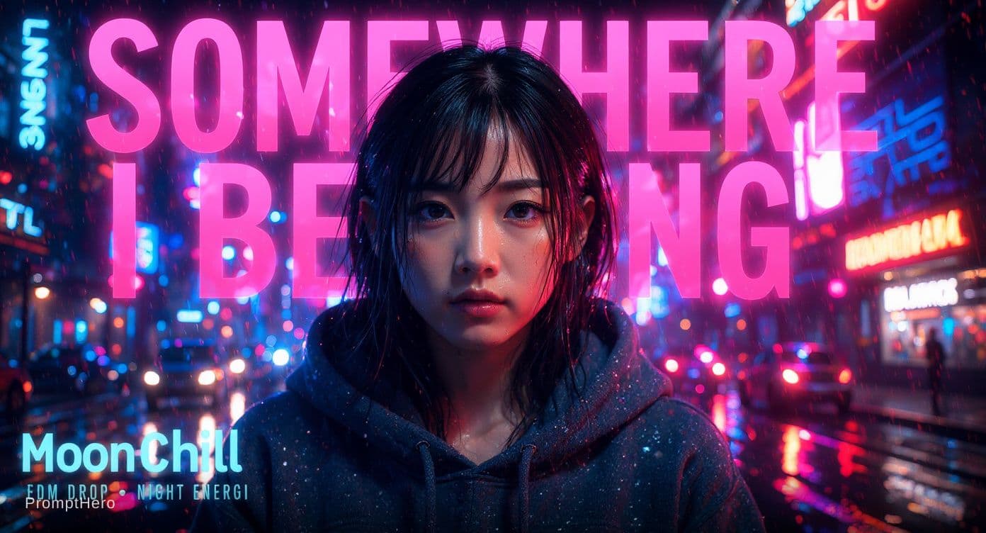 AI generated: cinematic close-up portrait of a young Asian woman standing in a rainy neon-lit cyberpunk city stree...