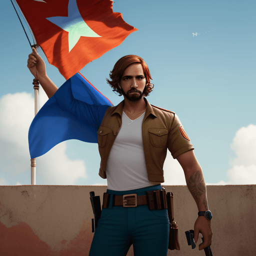 AI generated: Personaje de free fire  Rafael  con la bandera de cuba y el título tu_(cubano)° en el fondos sentosa...