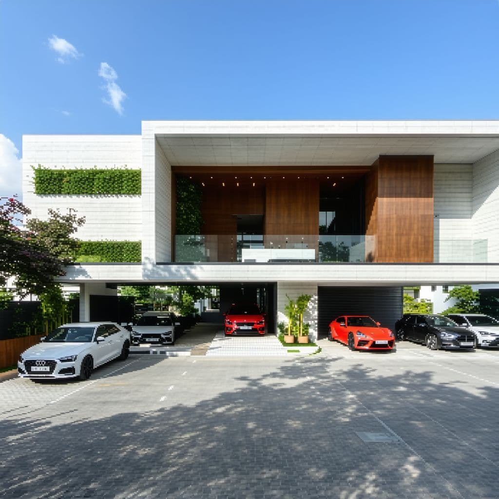 AI generated: Imagen de un despacho de arquitectos contemporáneo en un terreno de 30 x 50 con estacionamiento para...