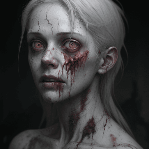 AI generated: portrait of @me as a zombie, decaying skin and  wear white dirty clothing, dark and eerie, highly de...