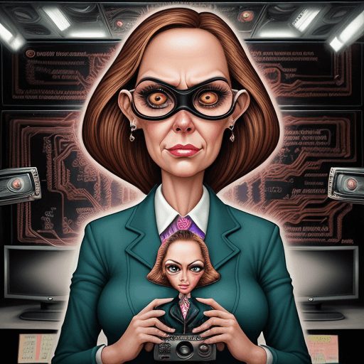 AI generated: A female teacher, forecast in a television newsroom, caricature, sharp, detailed eyes. Background is...