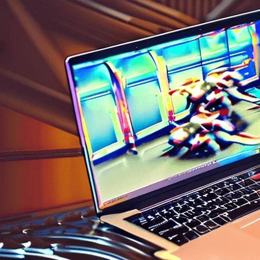 AI generated: internet entrepreneur working on his laptop in large office  realistic,  photorealistic technologica...