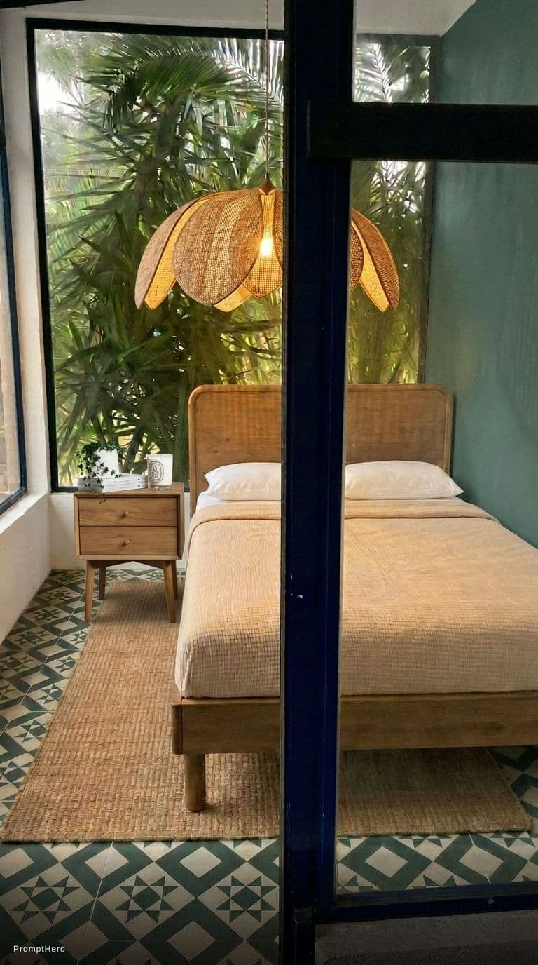 AI generated: Add the night table on the left next to the bed.