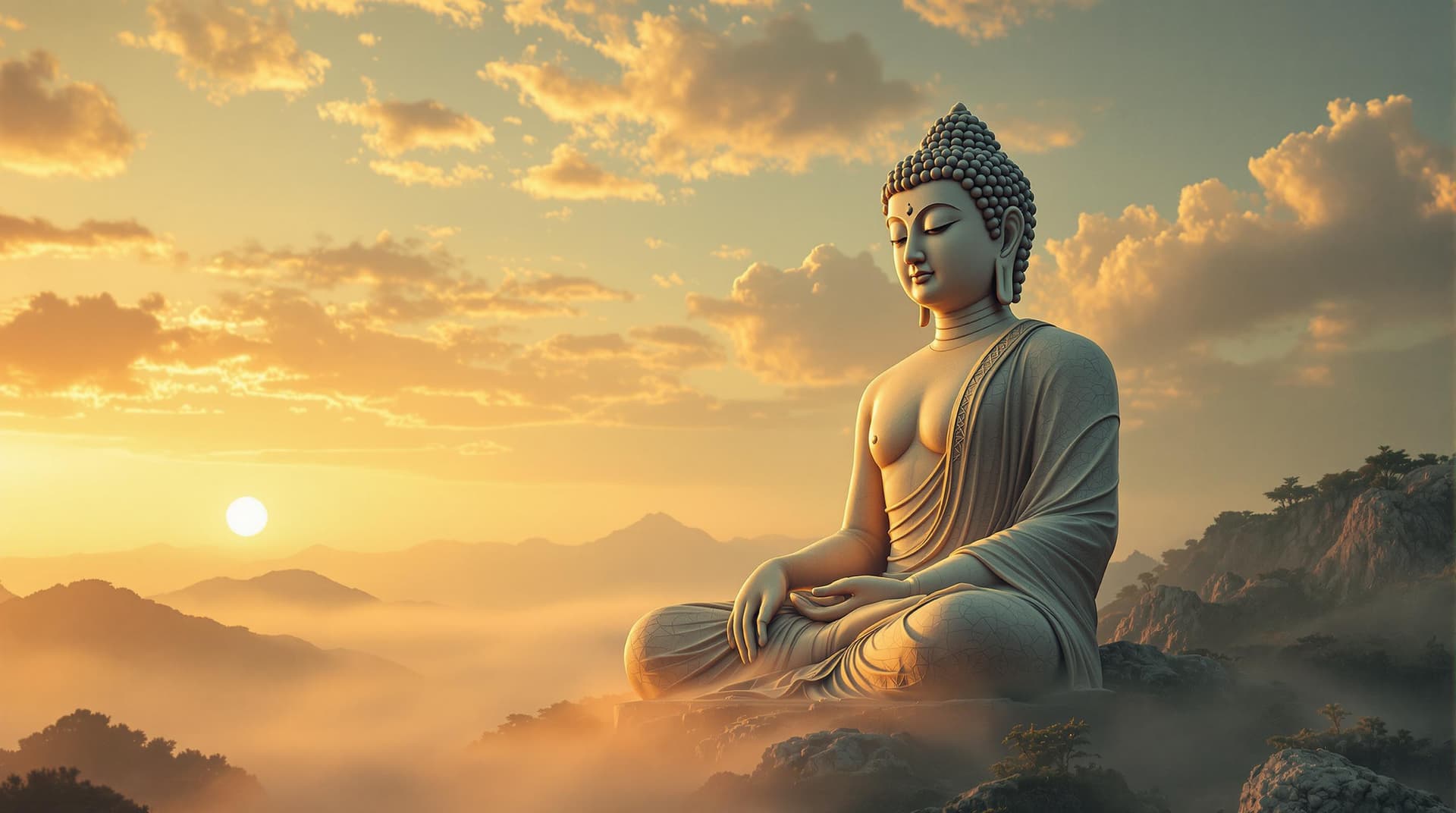 AI generated:  whispers of the land of the rising sun, a majestic Buddha with intricately detailed texture, serene...