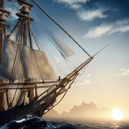 AI generated: photo of a ultra realistic sailing ship, dramatic light, pale sunrise, cinematic lighting, battered,...