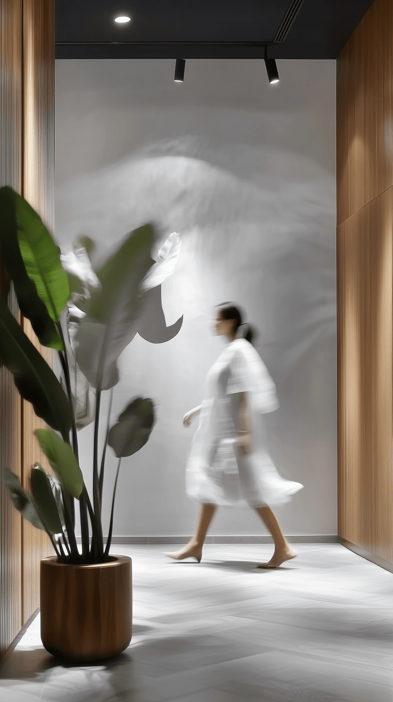 AI generated: minimalist interior scene with soft, natural lighting, featuring a modern office space with clean, w...
