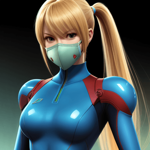 AI generated: Zero Suit Samus from Metroid, wearing a face mask