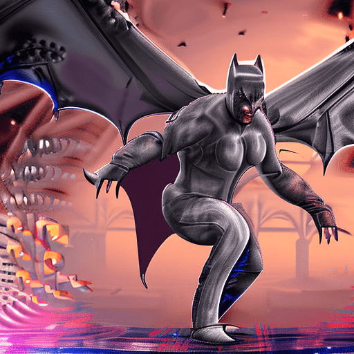 AI generated: Demonic Batman with dark aura around, agressively spinning around in circle with his claws creating ...