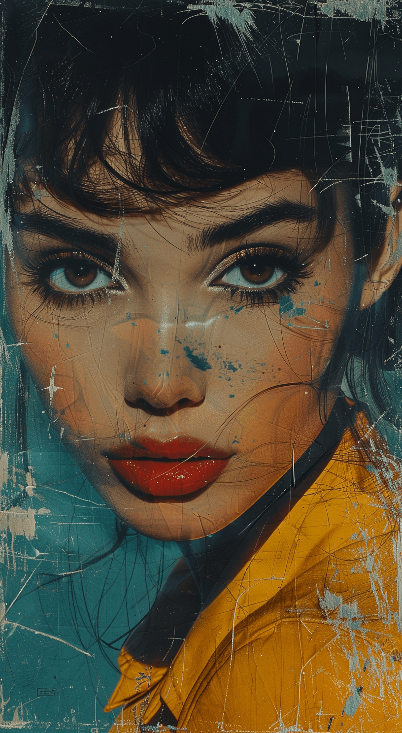AI generated: Vintage fashion poster of an elegant woman with black hair, drawn in the style of Paul Kenton, featu...