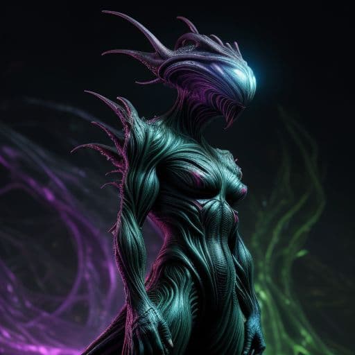 AI generated: Futuristic creature out of other dimention, galaxy background unreal, different dimension, alien, ai...