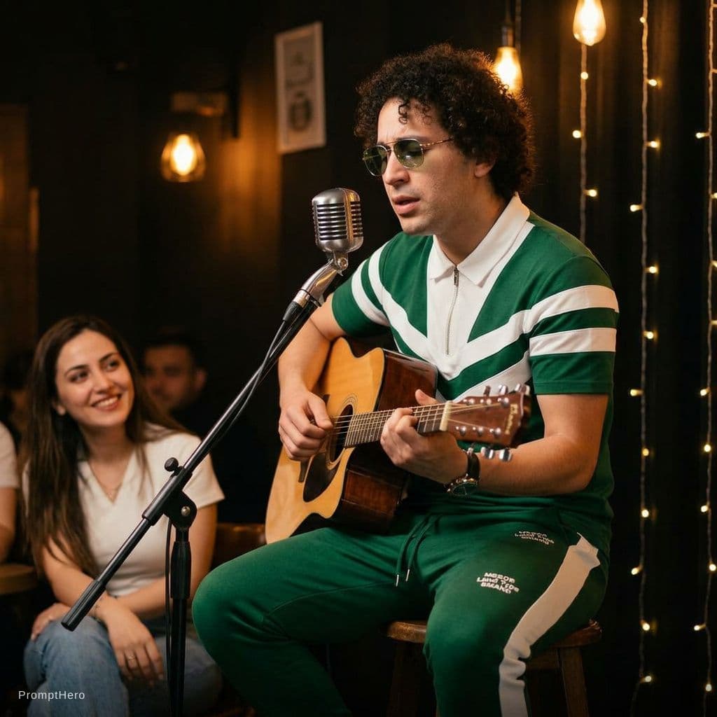 AI generated: Singer play slow gutar music singing for his love