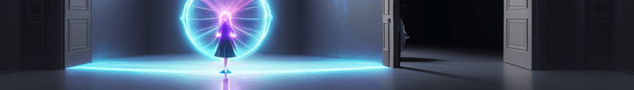 AI generated: [a girl in front of door:a girl entering a portal tha leads to other dimension, a magical image, the...