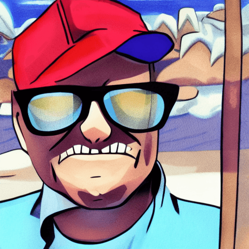 AI generated: A man with sunglasses for the sun with a blue cap in the style of cartoon anime