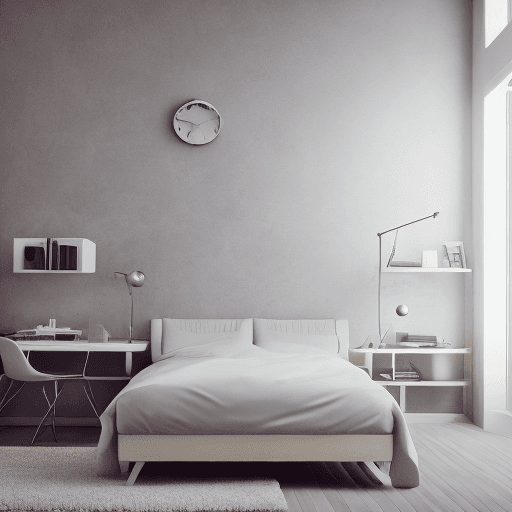 AI generated: High resolution photography of an interior design of a bedroom, with many things at home. furniture,...