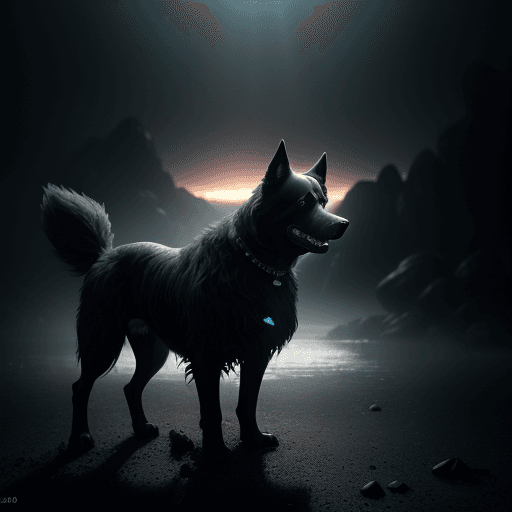 AI generated: Photo of a ultra realistic black dog in dark room, dramatic light, pale sunrise, cinematic lighting,...