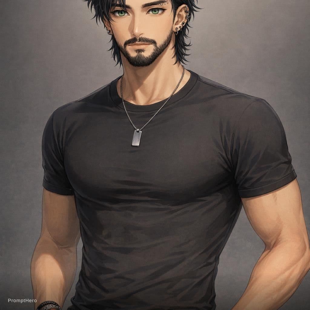 AI generated: In this vivid portrait, a young man of Korean-Caucasian descent stands confidently, his presence nea...