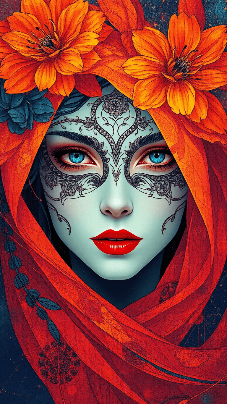 AI generated: A captivating ((centred portrait)) featuring a mysterious woman enshrouded in the allure of a ((Andy...