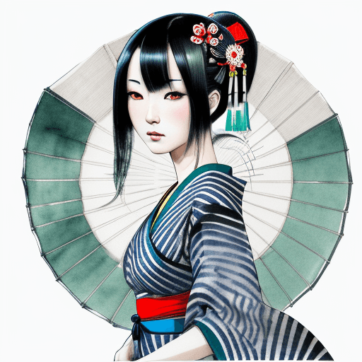 AI generated: Japanese black-haired geisha with depressive expression, colorful, super detailed, elegant, , insane...