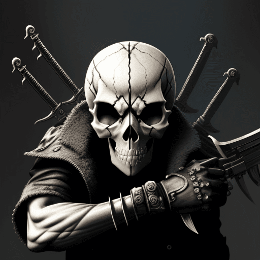 AI generated: Skull with weapons