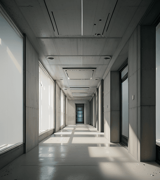 AI generated: hyperrealistic photograph of the interior of a hallway of a building in which you can see a wall wit...