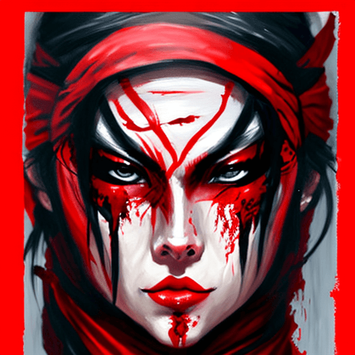 AI generated: a painting of a woman-ninja with red paint on her face, art, inspired by Magali Villeneuve, ninja ou...