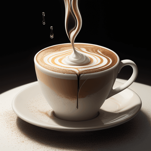 AI generated: The image captures a splash of coffee and cream inside a cup.. The suspended droplets and the smooth...