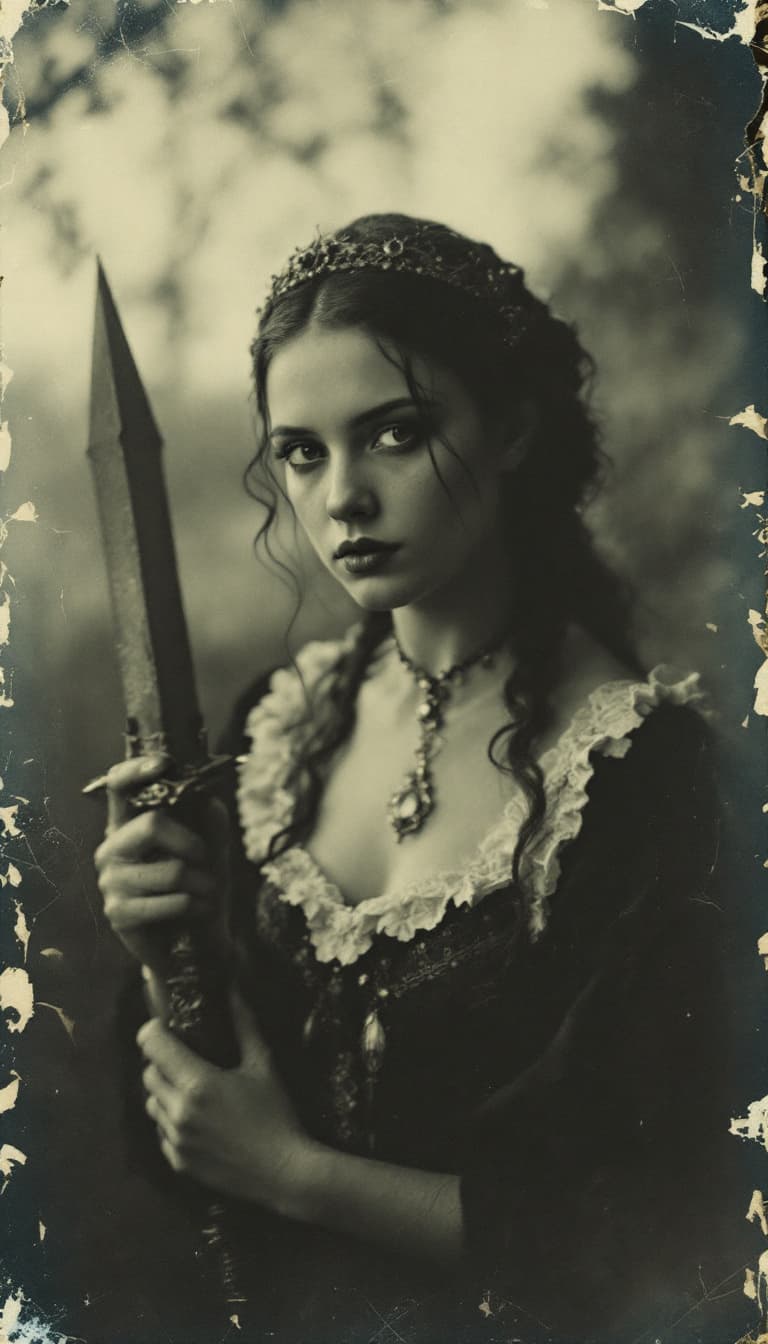AI generated: girl, old polaroid photo, medieval