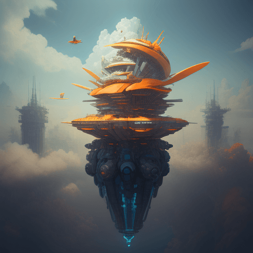 AI generated: scifi flying building floating in the sky, in the style of meticulous photorealistic still lifes, cl...