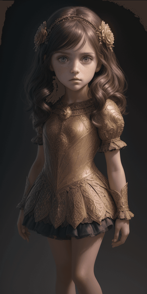 AI generated: full body, 8 year old girl, beautiful, brunette hair, little girl, short tight clothes, realistic, a...