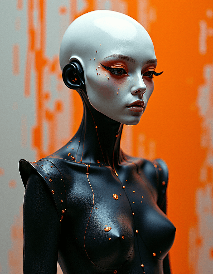 AI generated: Ethereal minimalist Alien race cybergoth fashion photography painting, in the style of fluorecent or...