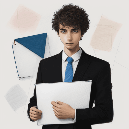 AI generated: 
an abstract drawing of a person with a tie and folder in his hands
