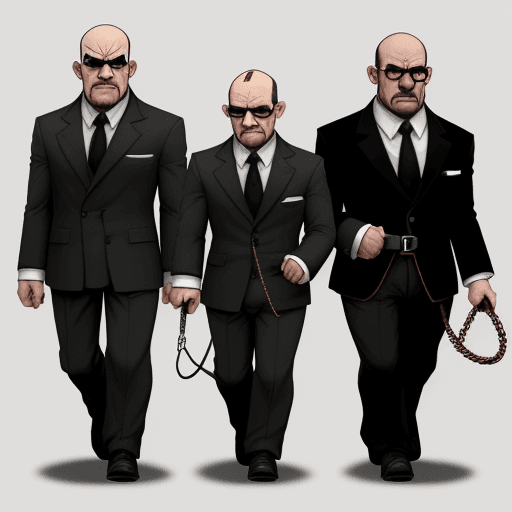 AI generated: Mafia character characterization. short man, three-quarter view, angry face, bald with four hairs, l...