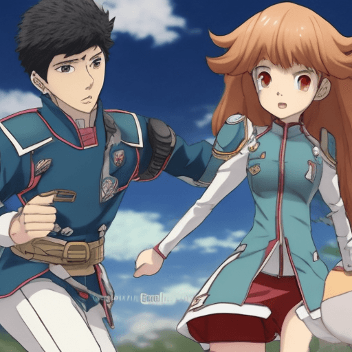 AI generated: Captura de tela casal de anime estilo Boku no Hero estudio Bones 3, um menino e uma menina adolescen...