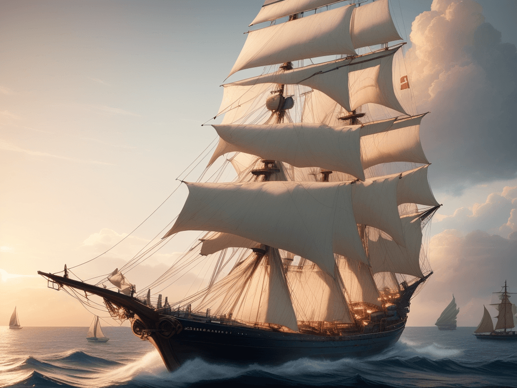 AI generated: Photo of a ultra realistic sailing ship, dramatic light, pale sunrise, cinematic lighting, battered,...