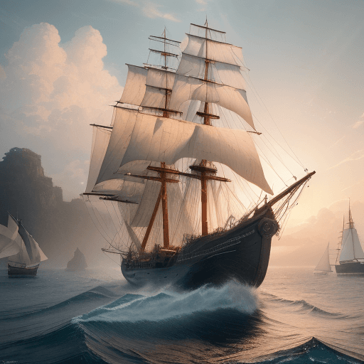 AI generated: Photo of a ultra realistic sailing ship, dramatic light, pale sunrise, cinematic lighting, battered,...