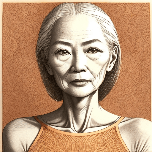 AI generated: Intricate intaglio etching of a 70 years old woman perfect skin ::5 The woman is beautiful, slender,...