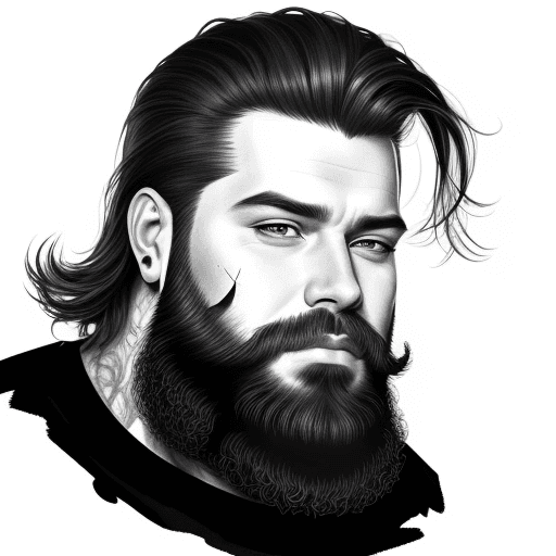 AI generated: hiperrealistic portrait, ink, male face with heavy beard isolated on white background