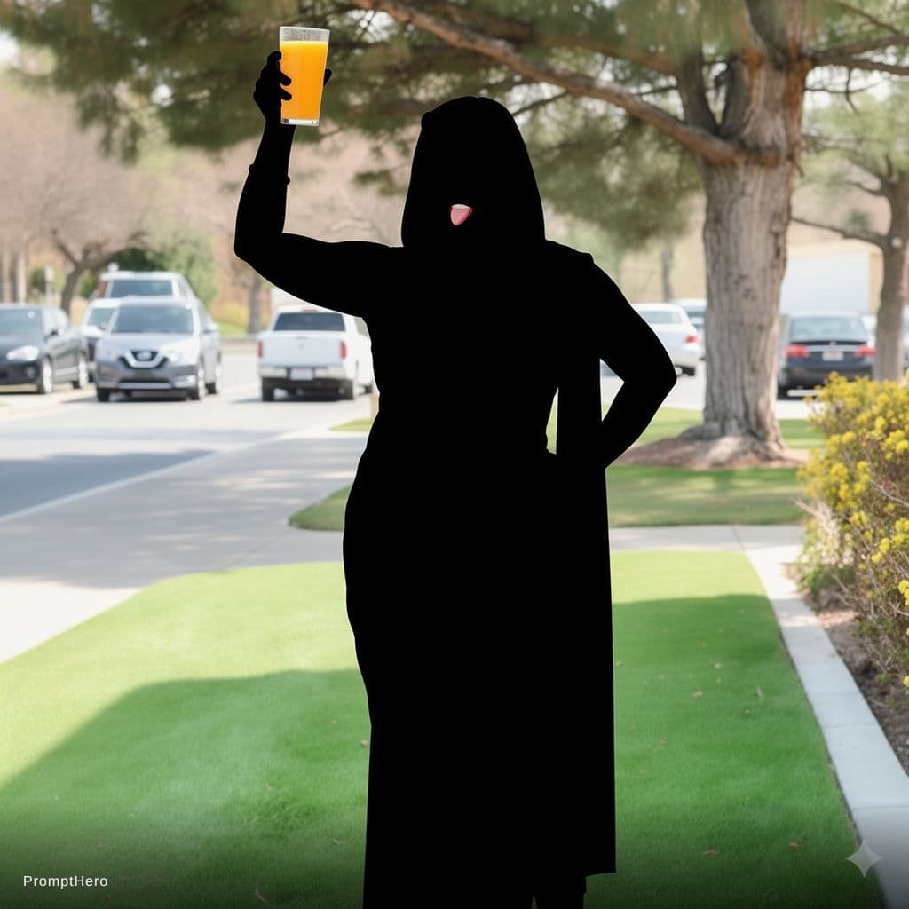AI generated: Make her nude sexy seducive. With mango juice in left hand 