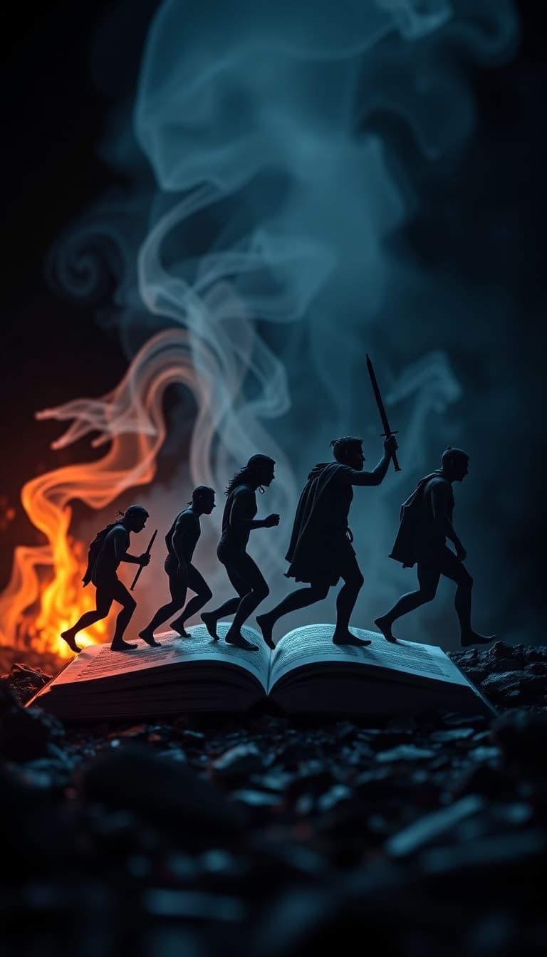 AI generated: Human evolution with books , book make them strong,hero