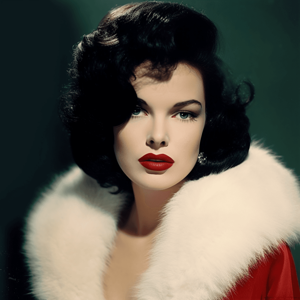 AI generated: woman, winter, fur, beautiful, Una señorita burlesque vintage con cabello color rojo cereza con labi...